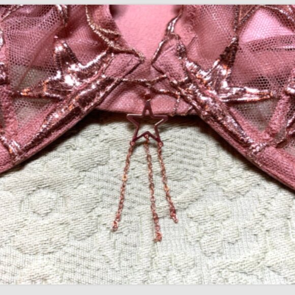 Victoria's Secret Very Sexy Stardust Embroidery Rose Gold Unlined Demi Bra 38DD - Picture 9 of 12